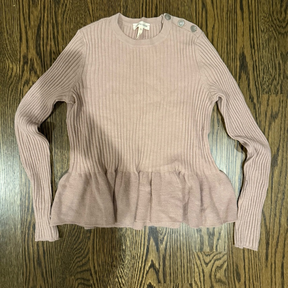 Rebecca Taylor Pink Crew Neck Peplum Sweater